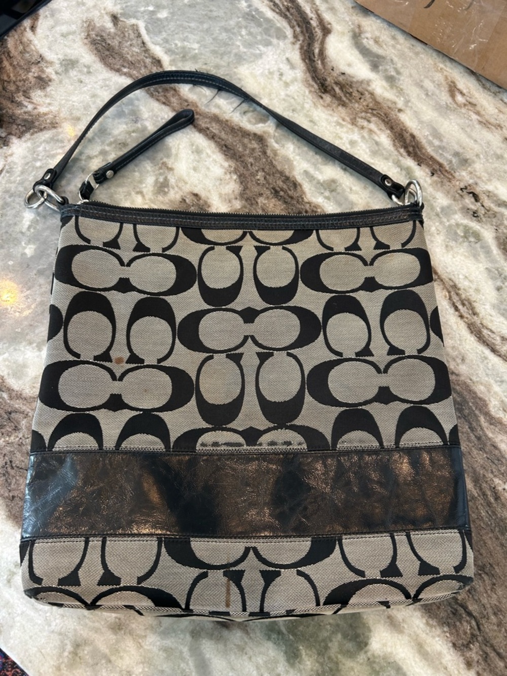 Coach Shoulder Bag needs TLC has stains wear loose threads